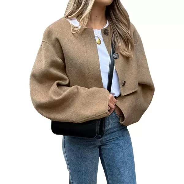 CHARTOU Women Cropped Wool Blend Pea Coat Short Jacket Peacoat Long Sleeve Button Down Cropped Shacket