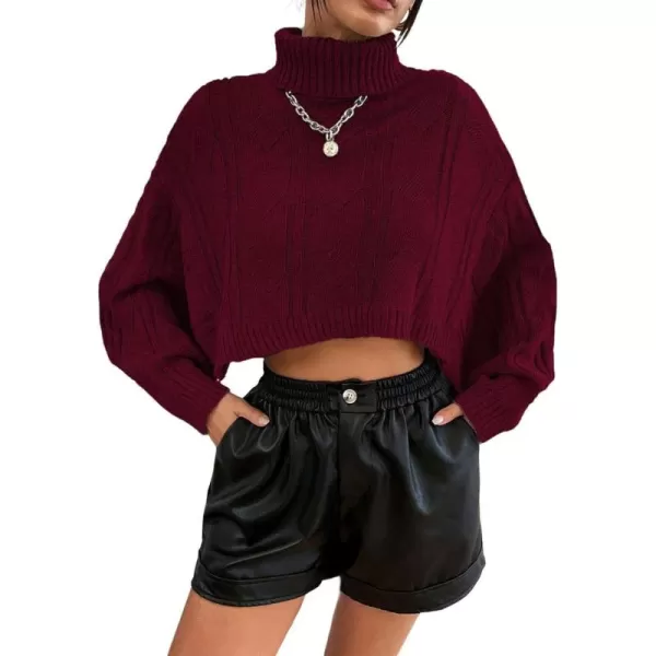 CHARTOU Women Long Sleeve Knitted Crop Turtleneck Sweater Cropped Knit Sweater Jumper Top Pullover