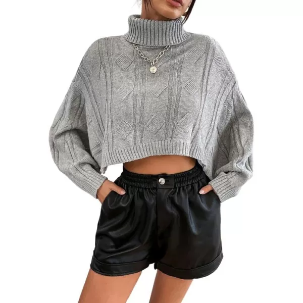 CHARTOU Women Long Sleeve Knitted Crop Turtleneck Sweater Cropped Knit Sweater Jumper Top Pullover