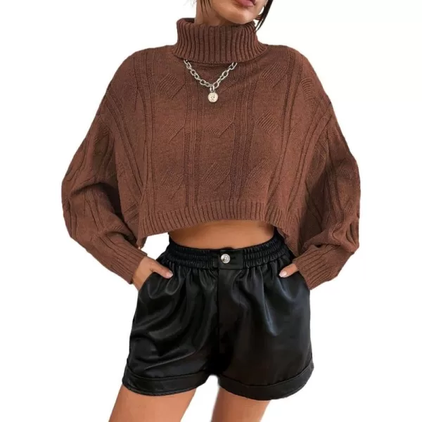 CHARTOU Women Long Sleeve Knitted Crop Turtleneck Sweater Cropped Knit Sweater Jumper Top Pullover
