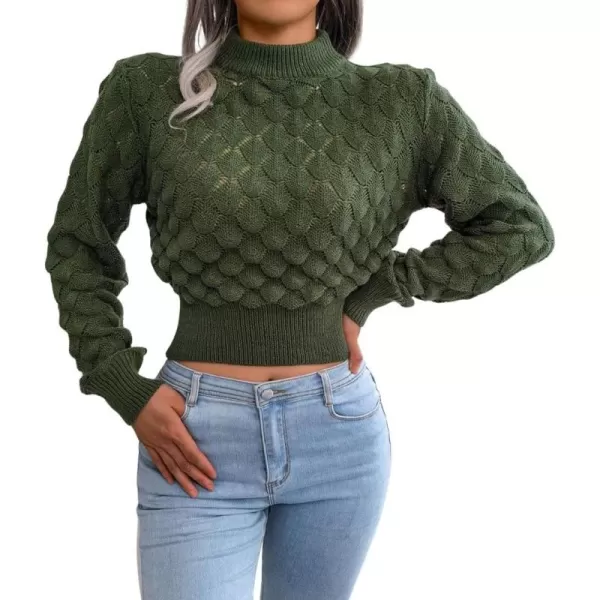 CHARTOU Women Slim Cable Knit Cropped Sweater Mock Neck Knitted Crop Top Sweater Pullover