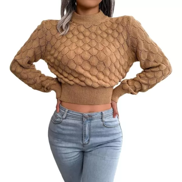 CHARTOU Women Slim Cable Knit Cropped Sweater Mock Neck Knitted Crop Top Sweater Pullover