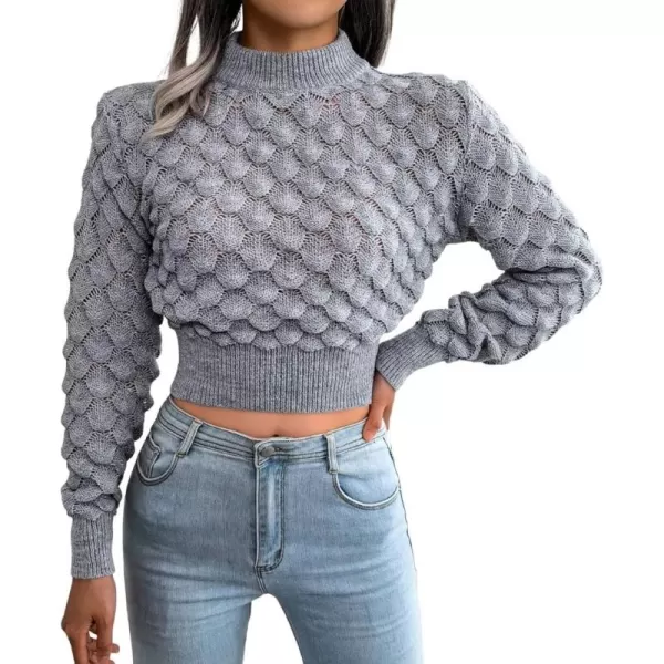 CHARTOU Women Slim Cable Knit Cropped Sweater Mock Neck Knitted Crop Top Sweater Pullover