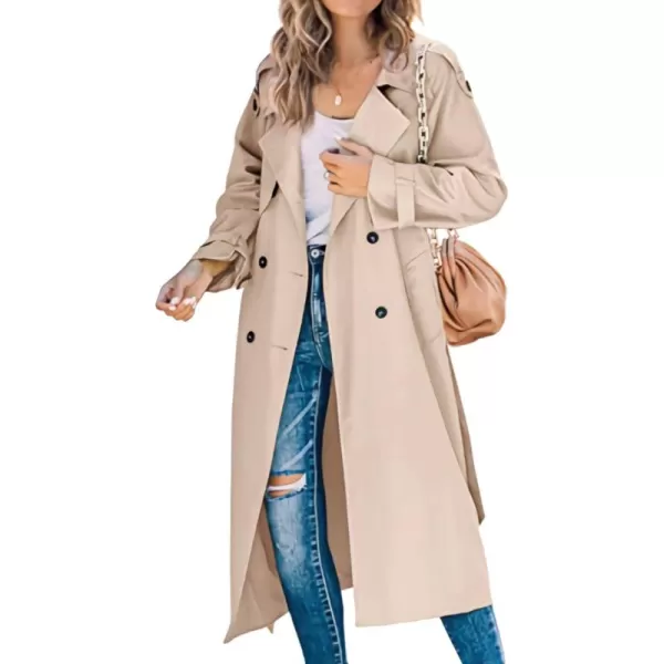 CHARTOU Women Trench Coat Mid Length Double Breasted Lightweight Jacket Windproof Long Duster Coat Overcoat