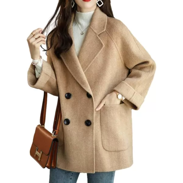 CHARTOU Women Wool Coat Peacoat Jacket Thick Loose Double Breasted Pea Coat Woolen Winter Overcoat