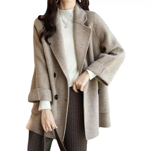 CHARTOU Women Wool Coat Peacoat Jacket Thick Loose Double Breasted Pea Coat Woolen Winter Overcoat