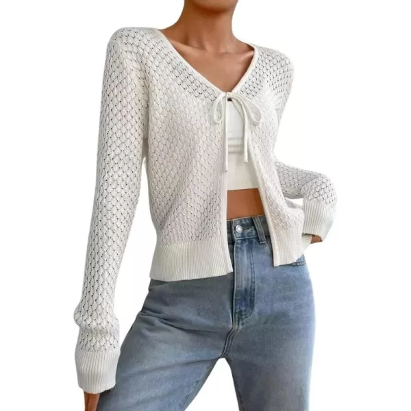 CHARTOU Women's 2023 Fall Lightweight V Neck Front Tie-Knot Open Front Cardigan Sweater Tops