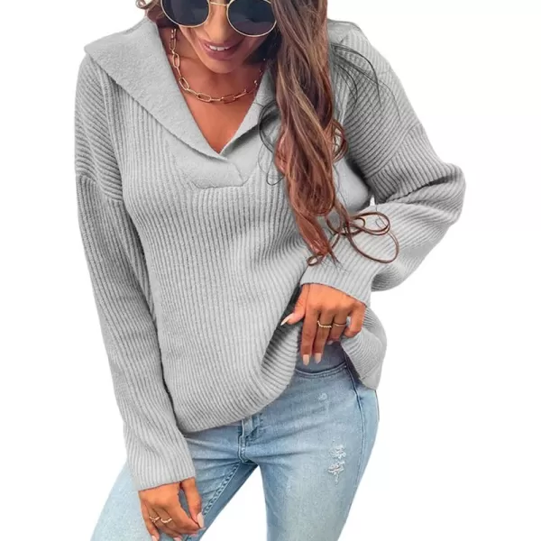 CHARTOU Women's Casual Shawl Collar Drop Shoulder Knitted Ribbed Sweater Jersey Jumper Tops
