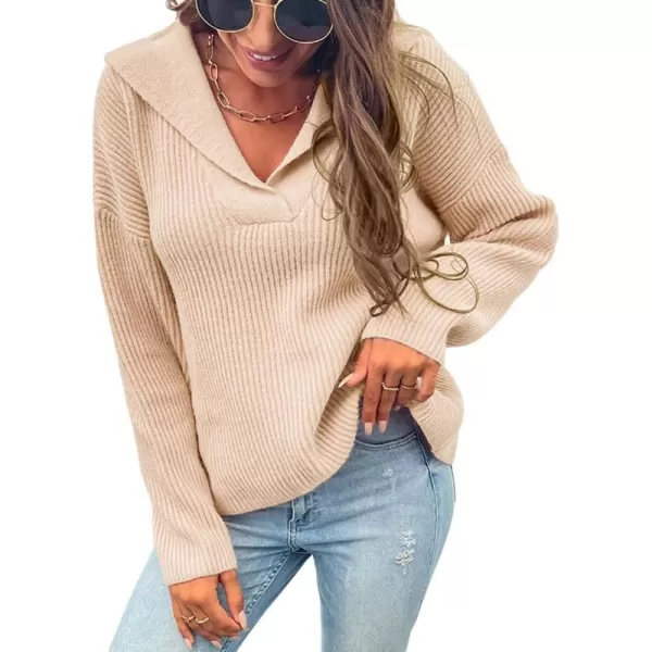 CHARTOU Women's Casual Shawl Collar Drop Shoulder Knitted Ribbed Sweater Jersey Jumper Tops