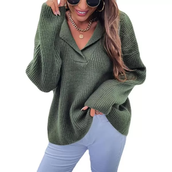 CHARTOU Women's Casual Shawl Collar Drop Shoulder Knitted Ribbed Sweater Jersey Jumper Tops