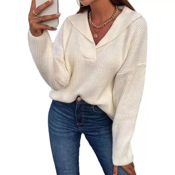 CHARTOU Women's Casual Shawl Collar Drop Shoulder Knitted Ribbed Sweater Jersey Jumper Tops