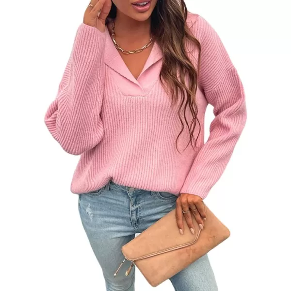 CHARTOU Women's Casual Shawl Collar Drop Shoulder Knitted Ribbed Sweater Jersey Jumper Tops