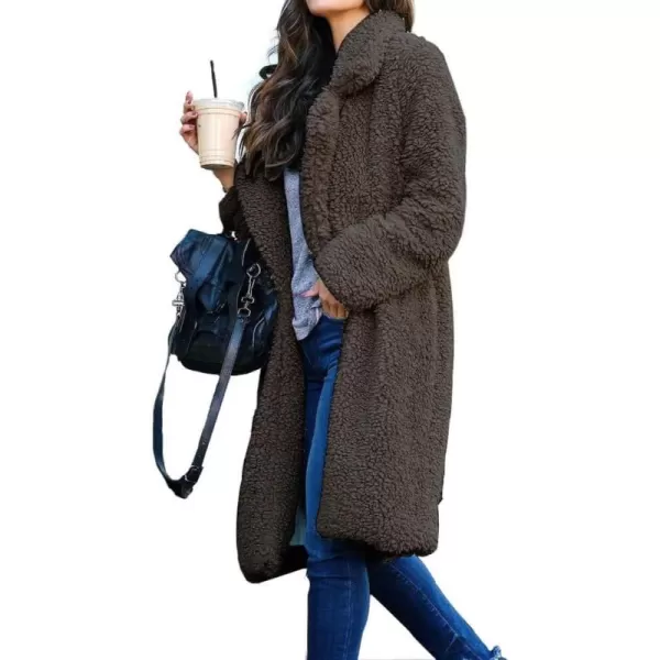CHARTOU Women's Fuzzy Sherpa Fleece Notched Lapel Oversized Overcoat Trench Coat