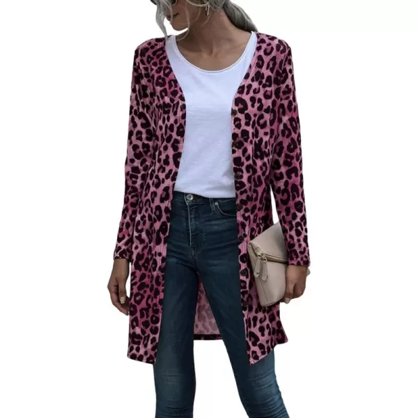 CHARTOU Women's Lightweight Button Down Leopard Print Draped Open Front Cardigan Duster