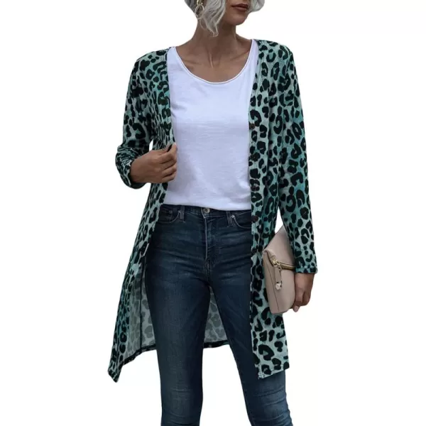 CHARTOU Women's Lightweight Button Down Leopard Print Draped Open Front Cardigan Duster