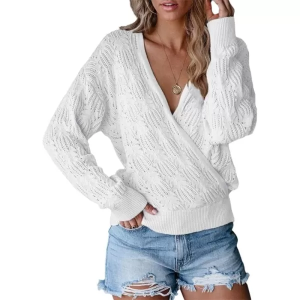 CHARTOU Women's Sexy V-Neck Crochet Knit Crossover Wrap Pullover Sweater