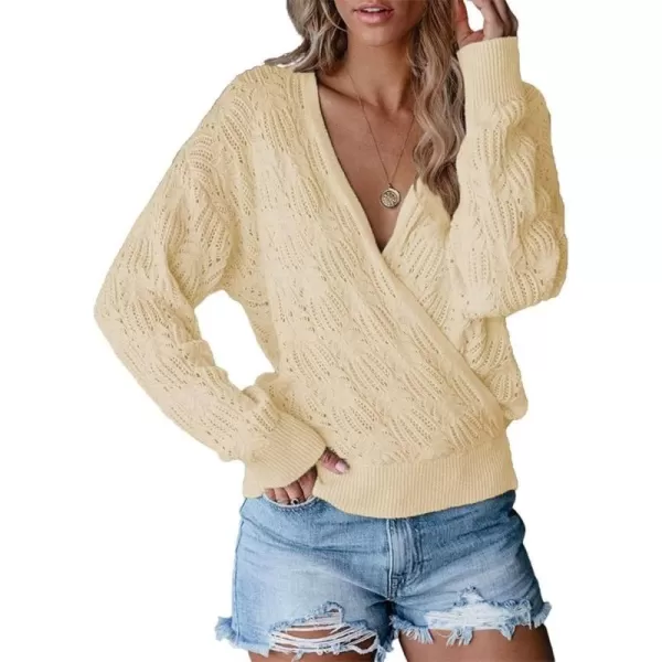 CHARTOU Women's Sexy V-Neck Crochet Knit Crossover Wrap Pullover Sweater