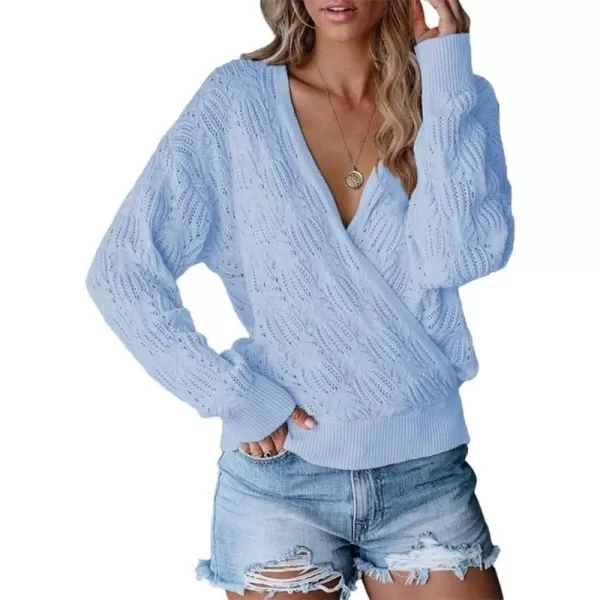 CHARTOU Women's Sexy V-Neck Crochet Knit Crossover Wrap Pullover Sweater