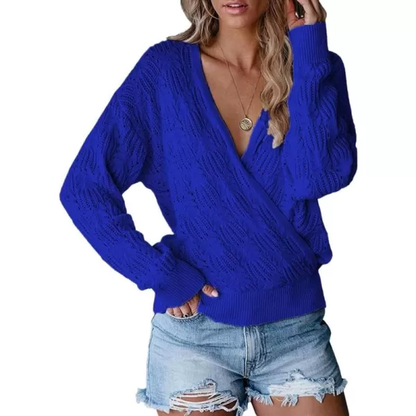 CHARTOU Women's Sexy V-Neck Crochet Knit Crossover Wrap Pullover Sweater
