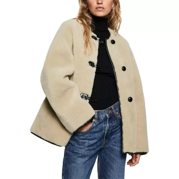 CHARTOU Women's Sherpa Fleece Jacket Casual Toggle Button Faux Fur Coat Winter Warm Outwear
