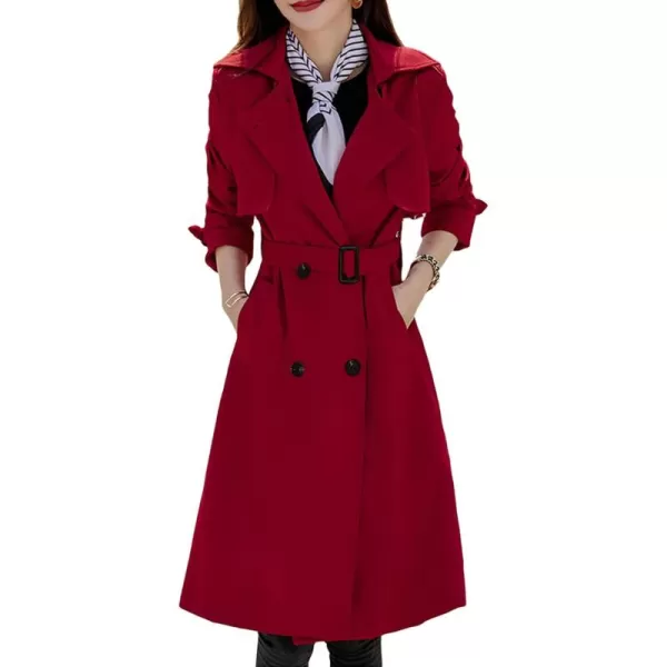 CHARTOU Women's Slim Notched Collar Double Breasted Trench Coat Windbreaker with Belt