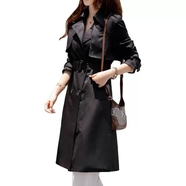 CHARTOU Women's Slim Notched Collar Double Breasted Trench Coat Windbreaker with Belt