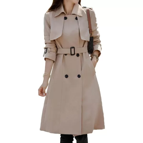 CHARTOU Women's Slim Notched Collar Double Breasted Trench Coat Windbreaker with Belt