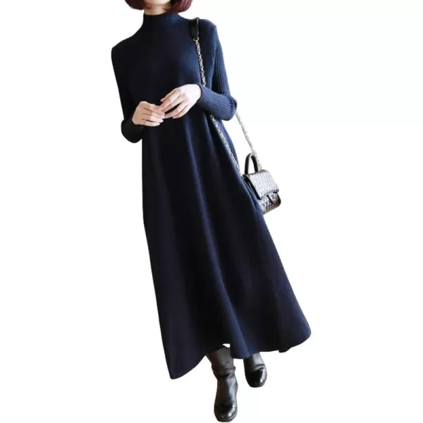 CHARTOU Women's Turtleneck Long Sleeve Knitted Sweater Maxi Swing Dress