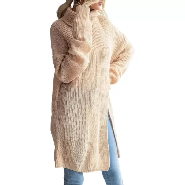 CHARTOU Women's Turtleneck Sweater Dress Knitted Long Sleeve Side Split Slouchy Pullover Jumper