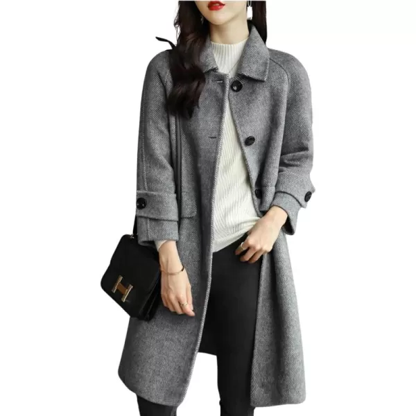 CHARTOU Women's Wool Blend Coat Herringbone Tweed Single Breasted Pea Coat Overcoat