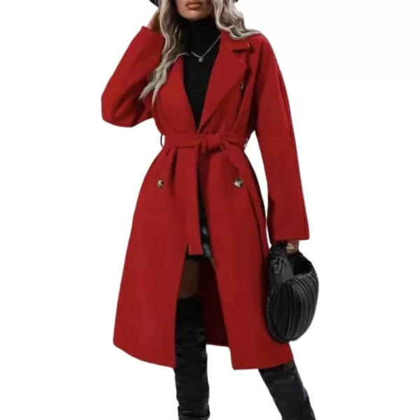 CHARTOU Women's Wool Blend Wrap Coat Notch Lapel Double Breasted Overcoat Pea Coat with Belt