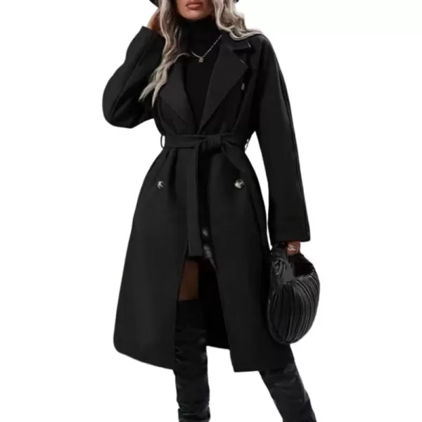 CHARTOU Women's Wool Blend Wrap Coat Notch Lapel Double Breasted Overcoat Pea Coat with Belt