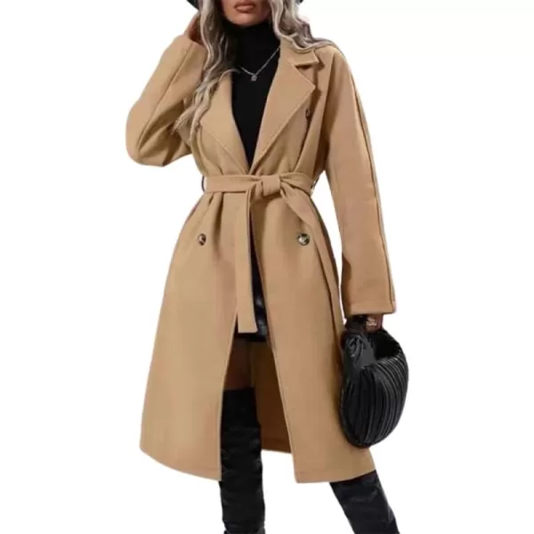 CHARTOU Women's Wool Blend Wrap Coat Notch Lapel Double Breasted Overcoat Pea Coat with Belt