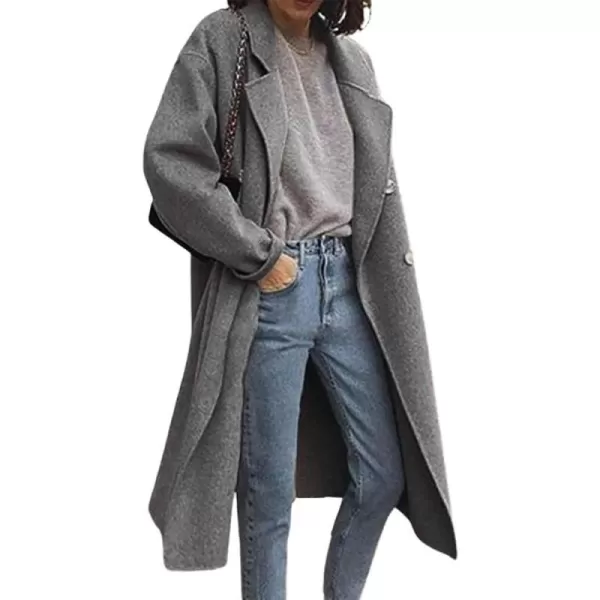 CHARTOU Women's Woolen Overcoat Notched Lapel Double Breasted Oversized Wool Blend Trench Coat