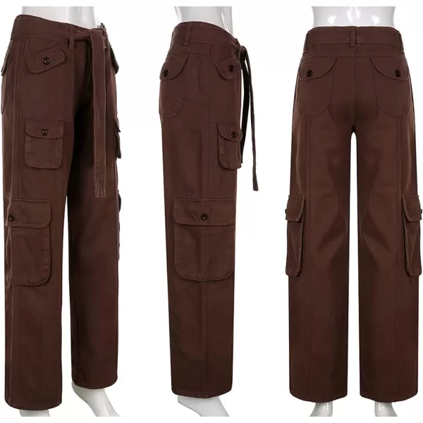 CHARTOU Baggy Cargo Pants Women Casual Cargo Jeans Wide Leg Denim Pants y2k High Waist Belt Pocket Slacks