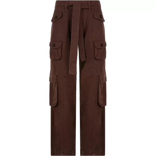 CHARTOU Baggy Cargo Pants Women Casual Cargo Jeans Wide Leg Denim Pants y2k High Waist Belt Pocket Slacks