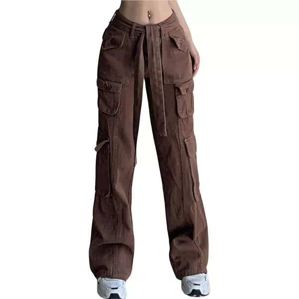 CHARTOU Baggy Cargo Pants Women Casual Cargo Jeans Wide Leg Denim Pants y2k High Waist Belt Pocket Slacks