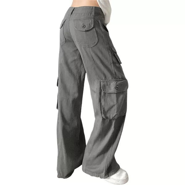 CHARTOU Baggy Cargo Pants Women Casual Cargo Jeans Wide Leg Denim Pants y2k High Waist Belt Pocket Slacks