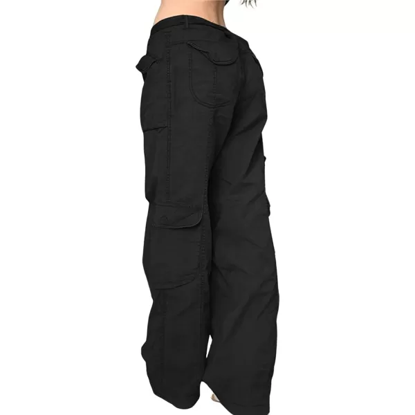 CHARTOU Baggy Cargo Pants Women Casual Cargo Jeans Wide Leg Denim Pants y2k High Waist Belt Pocket Slacks