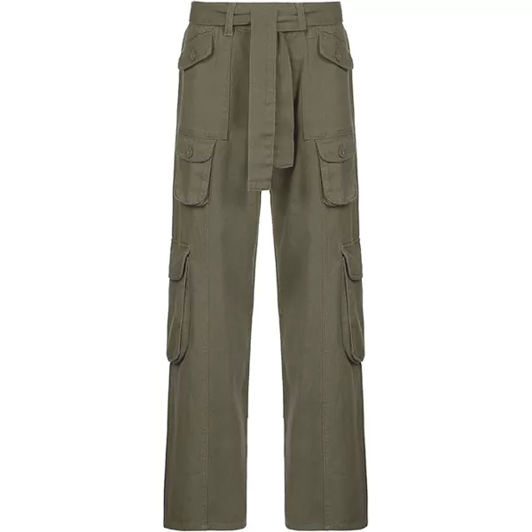 CHARTOU Baggy Cargo Pants Women Casual Cargo Jeans Wide Leg Denim Pants y2k High Waist Belt Pocket Slacks
