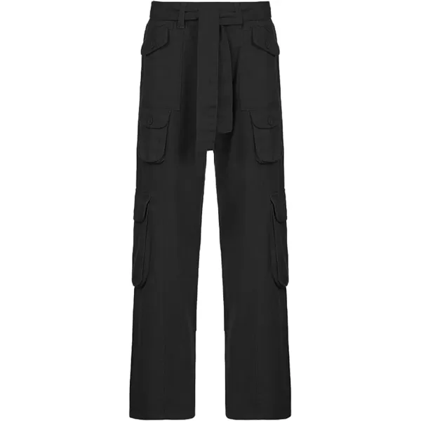 CHARTOU Baggy Cargo Pants Women Casual Cargo Jeans Wide Leg Denim Pants y2k High Waist Belt Pocket Slacks