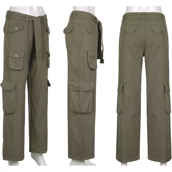 CHARTOU Baggy Cargo Pants Women Casual Cargo Jeans Wide Leg Denim Pants y2k High Waist Belt Pocket Slacks