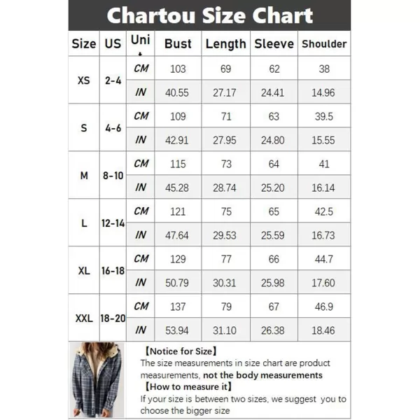 CHARTOU Fleece Jacket Women Plaid Shacket Sherpa Lined Jacket Flannel Fuzzy Coat Winter Hooded Button Overcoat