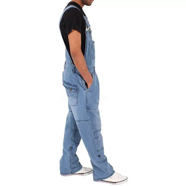 CHARTOU Men Loose Denim Bib Overalls Jean Work Adjustable Strap Denim Jumpsuit Multi Pockets