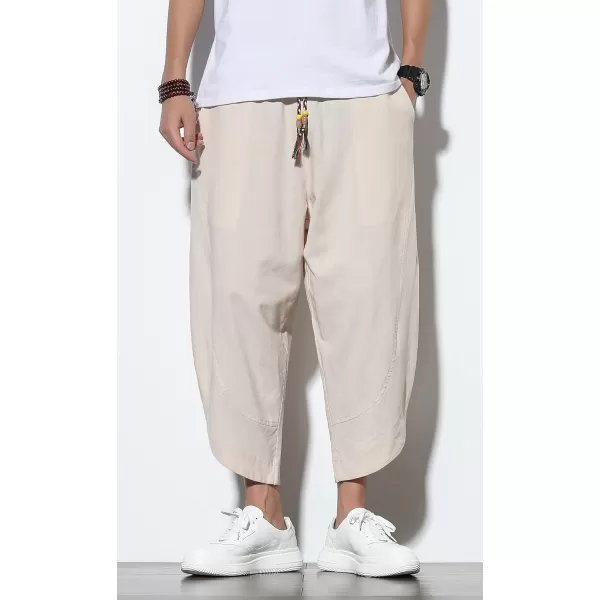 CHARTOU Men's Baggy Drawstring Waist Wide-Leg Loose Fit Lightweight Harem Crop Pants