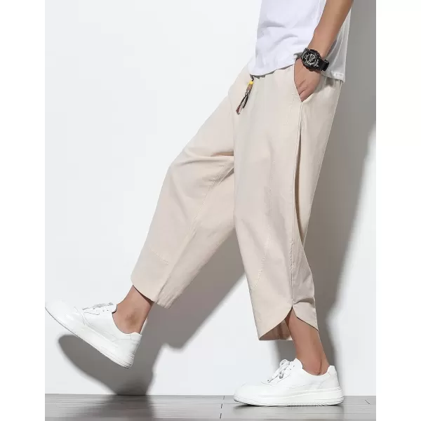 CHARTOU Men's Baggy Drawstring Waist Wide-Leg Loose Fit Lightweight Harem Crop Pants