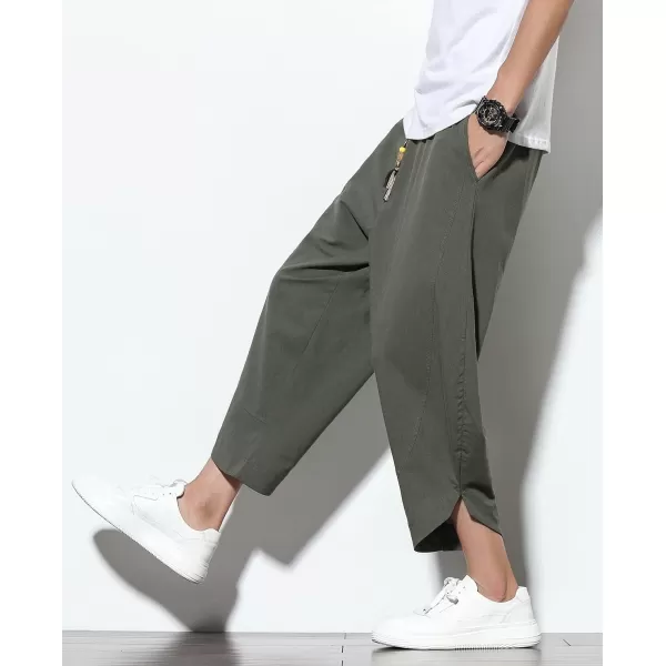 CHARTOU Men's Baggy Drawstring Waist Wide-Leg Loose Fit Lightweight Harem Crop Pants