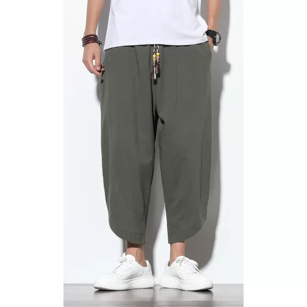 CHARTOU Men's Baggy Drawstring Waist Wide-Leg Loose Fit Lightweight Harem Crop Pants