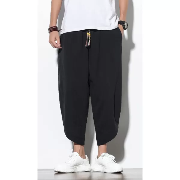 CHARTOU Men's Baggy Drawstring Waist Wide-Leg Loose Fit Lightweight Harem Crop Pants