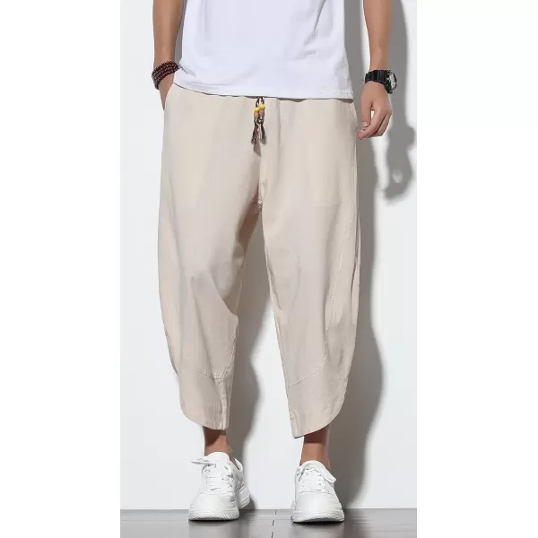 CHARTOU Men's Baggy Drawstring Waist Wide-Leg Loose Fit Lightweight Harem Crop Pants